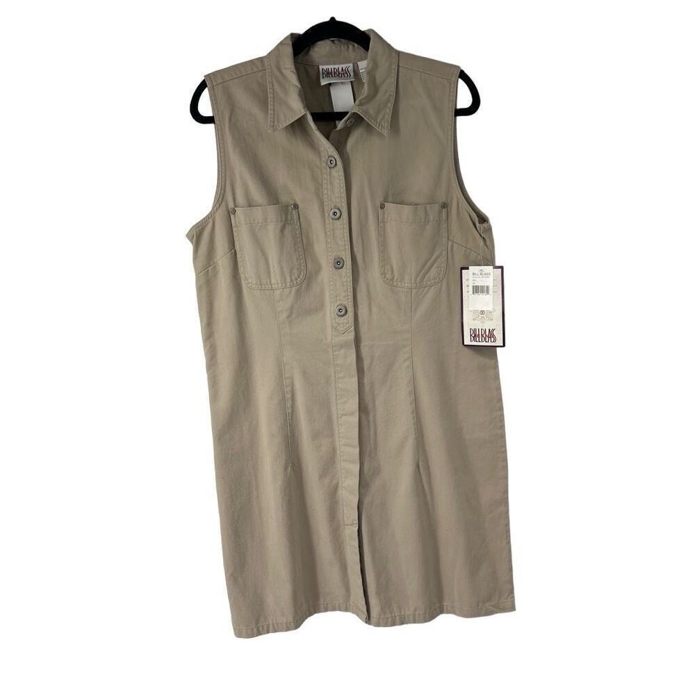 Bill Blass Khaki Collared Button Up Dress NWT Sz L‎ Vintage Women’s